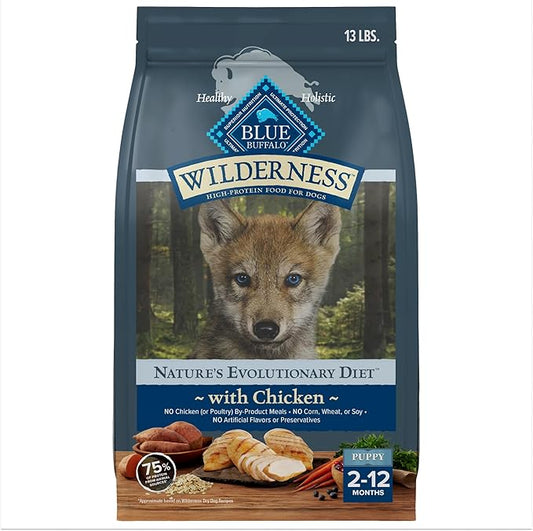 Blue Buffalo Wilderness Puppy High Protein Dry Dog Food With Real Chicken Plus Wholesome Grains, Made in the USA with Natural Ingredients, Chicken, 13-lb. Bag - PAWPICO