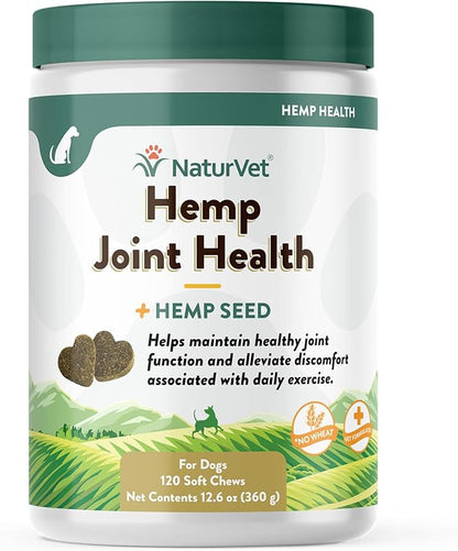 NaturVet – Hemp Joint Health For Dogs - Plus Hemp Seed | Supports Overall Joint Health | Enhanced with Glucosamine, MSM, Chondroitin & Antioxidants | 120 Soft Chews NaturVet