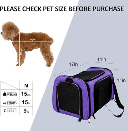 Henkelion Pet Carrier for Small Medium Cats Dogs Puppies up to 15 Lbs, Airline Approved Small Dog Carrier Soft Sided, Collapsible Travel Puppy Carrier - Purple - PAWPICO