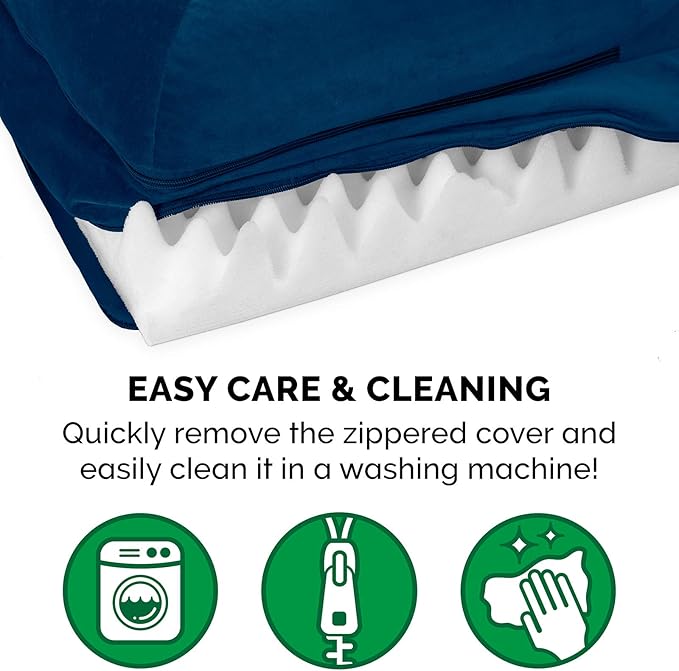 Furhaven Orthopedic Dog Bed for Large/Medium Dogs w/ Removable Bolsters & Washable Cover, For Dogs Up to 55 lbs - Plush & Velvet L Shaped Chaise - Deep Sapphire, Large - PAWPICO