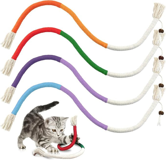 Quacc 4 PCS Cat Chew Toy Bite Ropes with Natural Gall Fruit, Colorful Kitten Chew Rope Interactive Cat Toy Sturdy Chewing Ropes for Cat Teeth Cleaning Stress Release - 27.6" - PAWPICO