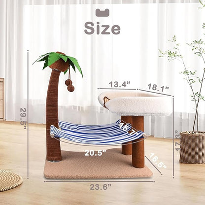 Cat Scratch Post with Hammock,29.5 Inches Tall Cat Scratcher with Cat Bed for Indoor Cats,Sisal Rope Cat Tree Scratching Post Tall with Hanging Ball for Small Cat Kitten - PAWPICO