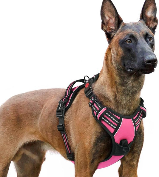 rabbitgoo Dog Harness for Large, No Pull Pet Harness with 3 Buckles, Adjustable Soft Padded Pooch Vest with Instant Control Handle, Easy Walking Reflective Pet Vest for Extra Large Dogs,Rose Pink, XL rabbitgoo