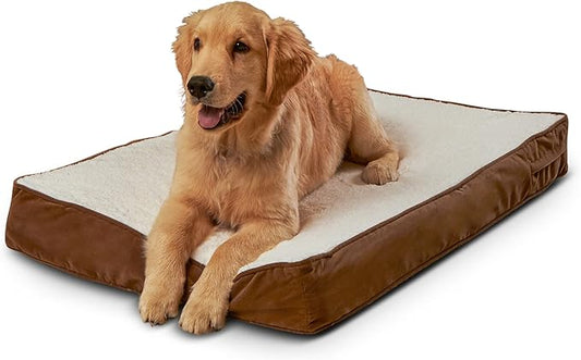 Happy Hounds Oscar Rectangle Orthopedic Foam Sherpa Dog Bed, Small (36 x 24 in.), Mocha - PAWPICO
