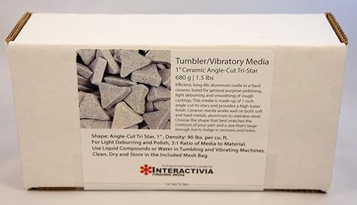 1.2 lbs/544 g | 1” Ceramic Angle-Cut Tri Star Tumbling/Vibratory Media | Includes (Clean, Dry and Store) Bag | for use in Vibrating Tumbler Or Rotating Tumbler InteractiviaFinishingMedia