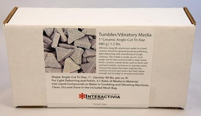 1.2 lbs/544 g | 1” Ceramic Angle-Cut Tri Star Tumbling/Vibratory Media | Includes (Clean, Dry and Store) Bag | for use in Vibrating Tumbler Or Rotating Tumbler InteractiviaFinishingMedia
