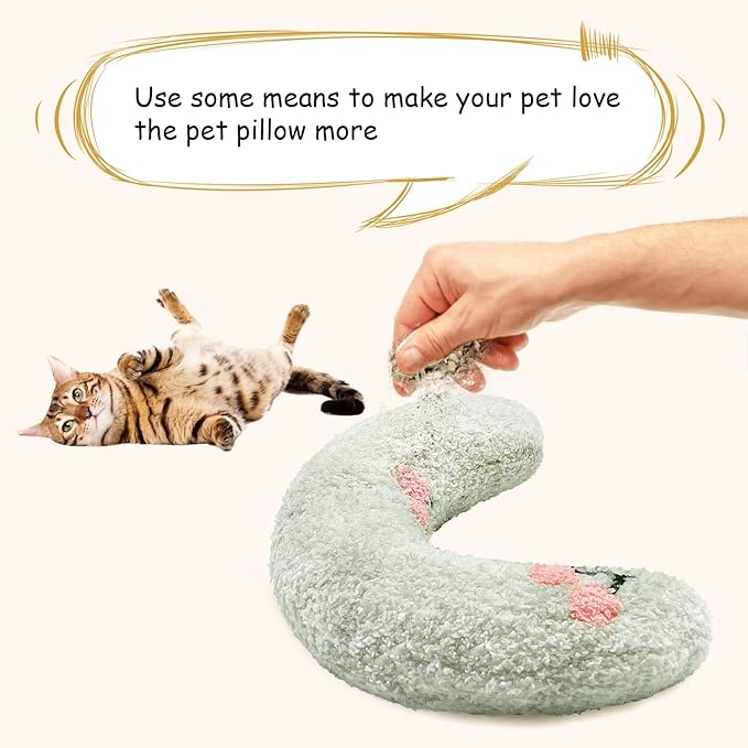 ucho Pillow for Cats, Ultra Soft Fluffy Pet Calming Toy Half Donut Cuddler, U-Shaped Pillow for Pet Cervical Protection Sleeping Improve (Soft Green) ucho