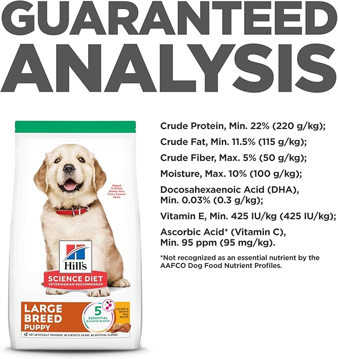 Hill's Science Diet Puppy, Large Breed Puppy Premium Nutrition, Dry Dog Food, Chicken & Brown Rice, 27.5 lb Bag - PAWPICO