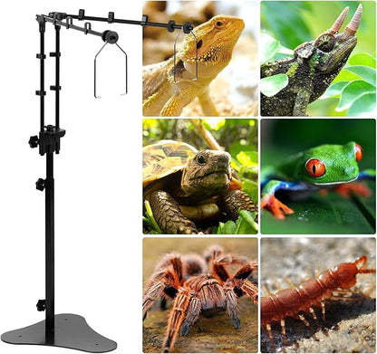 REPTI ZOO Reptile Dual Lamp Stand Adjustable Light Holder Lamp Hanging Bracket Metal Support for Reptile Glass Terrarium Heating Light Amphibians Cage REPTIZOO