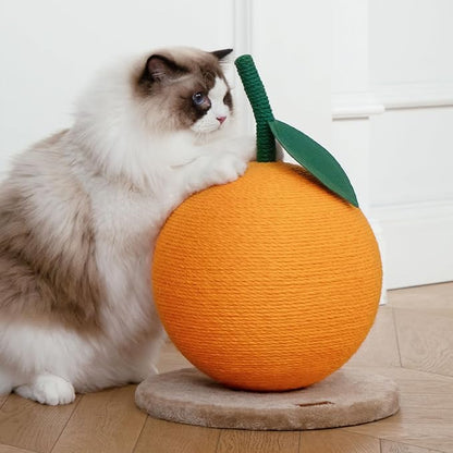 VETRESKA Orange Cat Scratching Post, Cute Cat Scratcher with Sisal Rope, Vertical Cat Scratch Post for Indoor Cat and Kitten, Cat Scratching Ball - PAWPICO