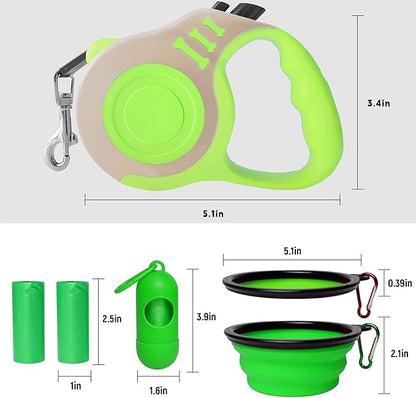 Retractable Dog Leash Automatic Telescopic Tractor Dog Tape, Pet Tape 10/16 FT Durable and Convenient, with Folding Bowl, Dispenser, Rubbish Bags, Suitable for Small and Medium Dogs LIEVUIKEN