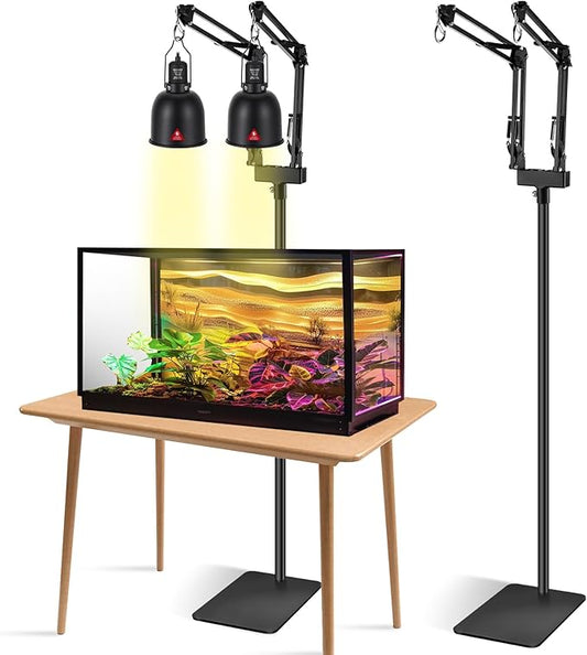 Dual Reptile Lamp Stand Reptile Light Stand with Two Flexible Brackets,Height Adjustable (15.7inch to 74.3inch) Reptile Heat Lamp Stand for Hanging Heat Lamp Holder and Light Fixture DXOPHIEX