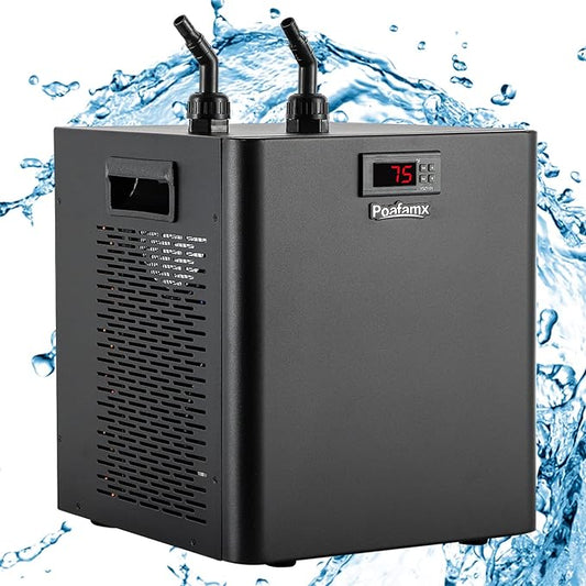 Poafamx Aquarium Chiller 79Gal 1/3 HP Water Chiller for Hydroponics System Home Use Axolotl Fish Coral Shrimp 110V with Pump and Pipe Black Poafamx