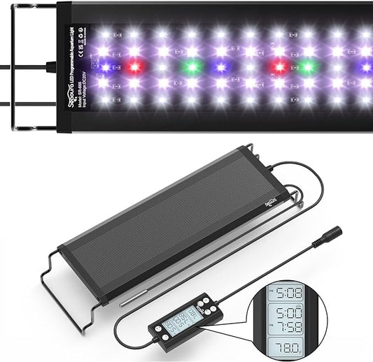 24/7 Auto On/Off Aquarium Light, Programmable Led Aquarium Light with Thermometer, Fish Tank Light with Full Spectrum+7 Single Color, WRBG DIY Color, for 12-18 Inch Planted Tank, 14W SEAOURA