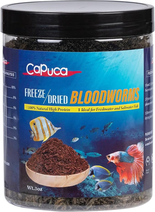 Freeze Dried Blood Worms for Fish 3 OZ - 100% Natural BloodWorms Fish Food for Freshwater Saltwater Tropical Fish Betta Cichlid Goldfish Guppy Capuca