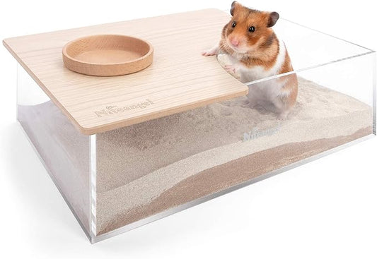 Niteangel Animal Sand-Bath Box: - Acrylic Critter's Sand Bath Shower Room & Digging Sand Container for Hamsters Mice Lemming Gerbils or Other Small Pets (Rectangle, Burlywood) Niteangel