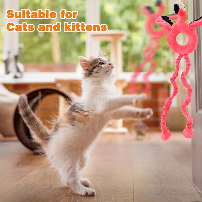 Catnip Toys, Cute Flamingo Cat Toys with Bells and Crinkle Paper for Indoor Cats, Door Hanging Cat Toy for Cats & Kitten - PAWPICO