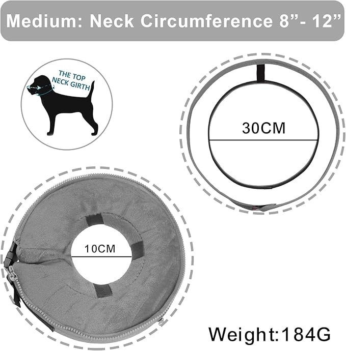 Dog Cone Collar, Inflatable Dog Cone After Surgery for Small Medium Large Dogs, Soft Dog Cone of Alternative with Enhanced Anti-Licking Guard Shield for Pets (Grey, S (Neck: 5"-8")) RoyalClaws