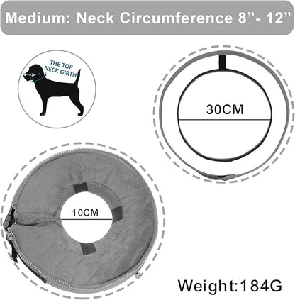 Dog Cone Collar, Inflatable Dog Cone After Surgery for Small Medium Large Dogs, Soft Dog Cone of Alternative with Enhanced Anti-Licking Guard Shield for Pets (Grey, M (Neck: 9"-12")) RoyalClaws