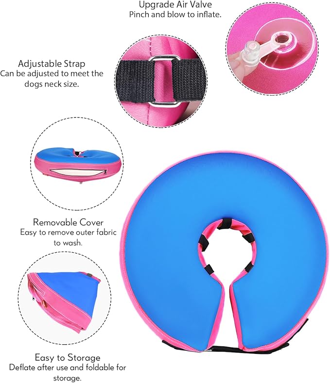 Dog Cone Collar for Small Medium Large Dogs for After Surgery, Pet Inflatable Neck Donut Collar Soft Protective Recovery Cone for Dogs and Cats-Alternative E Collar Does Not Block Vision-PinkBlue,S MIDOG