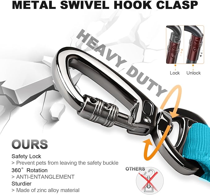 Tactical Dog Collar and Bungee Leash,Military Dog Collar & Leash Set with USA American Flag Adjustable K9 Collar with Heavy Duty Metal Buckle & Handle,with Patches and Airtags Case (Light Blue, M) Celifelight