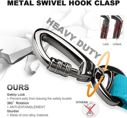 Tactical Dog Collar and Bungee Leash,Military Dog Collar & Leash Set with USA American Flag Adjustable K9 Collar with Heavy Duty Metal Buckle & Handle,with Patches and Airtags Case (Light Blue, M) Celifelight