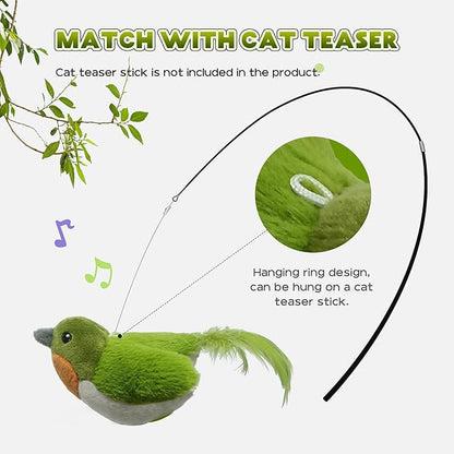 LEWISER Cat Toys Chirp Chickadee, Interactive Cat Feather Toys, Retractable Cat Teaser Toy, Hanging Toys for Indoor Cats Exercise, Kitten Kitty Fun Mental Physical Toys, Green (1 Pack) - PAWPICO