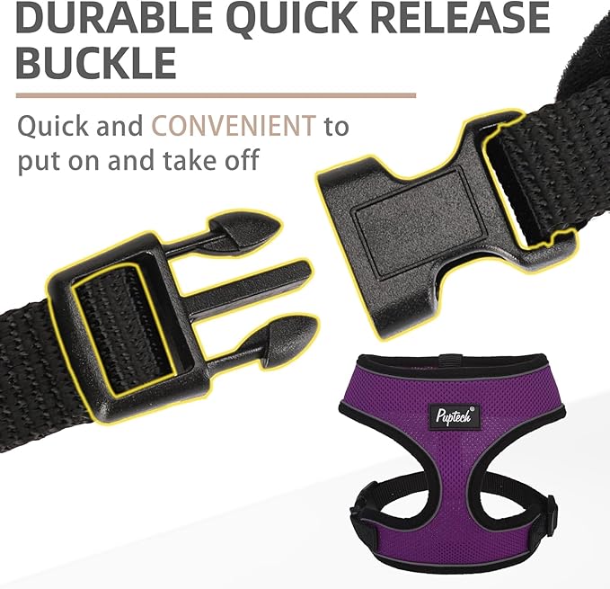PUPTECK Soft Mesh Dog Harness and Leash Set Pet Puppy Cat Comfort Padded Vest No Pull Harnesses, Solid Purple, M PUPTECK