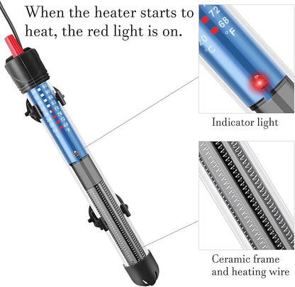 Hitop 25W/50W/100W/300W Adjustable Aquarium Heater, Submersible Glass Water Heater for 5 – 70 Gallon Fish Tank (100W) FEDOUR