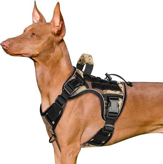 WINGOIN Tactical Dog Harness for Medium Dogs, Heavy Duty No Pull Dog Harness with Handle, Adjustable Reflective Military K9 German Shepherd Dog Vest for Training, Walking, Hiking, Camo (M) WINGOIN