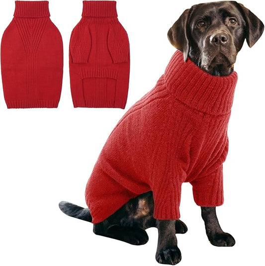 IECOii XL Dog Sweater,Fall Doggy Clothes for Extra Large Dogs Girl Boy,Warm Pullover Xmas Doggie Costume Clothes,Solid Color Pet Winter Apparel for Pitbull,Labrador Retriever(Red,XLarge) - PAWPICO