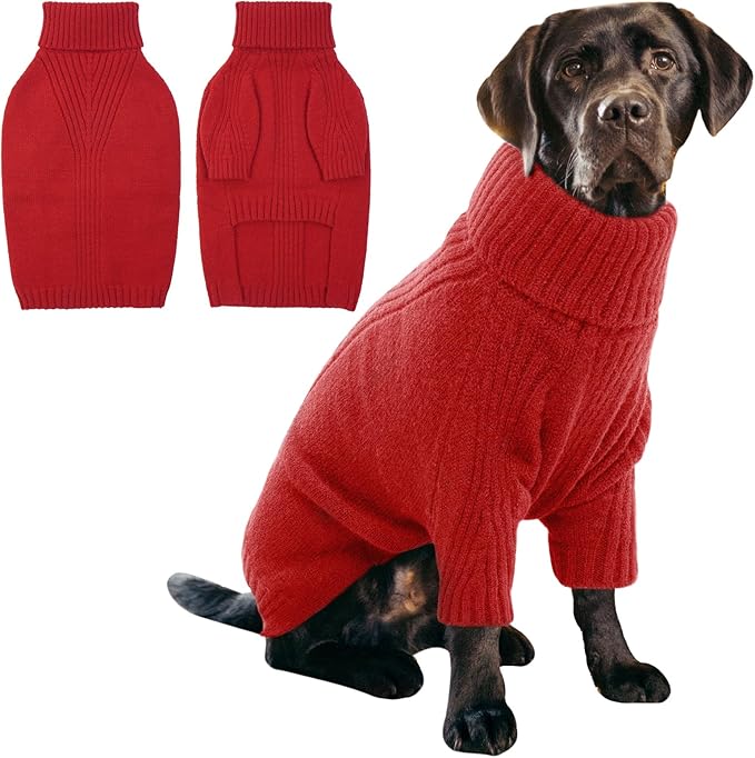 IECOii XXL Dog Sweater,Knit Big Dog Sweater Christmas,Pet Turtleneck Doggy Sweatshirt for Extra Large Dogs boy Girl,Large Size Dog Cold Weather Outfit English Bulldog Clothes for Winter,(Red XXL) - PAWPICO