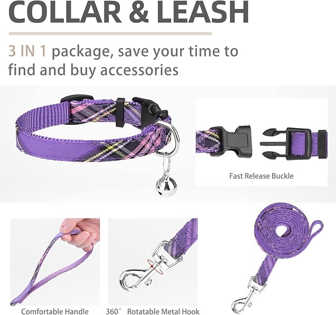 PUPTECK Adjustable Dog Harness Collar and Leash Set Step in No Pull Pet Harness for Small Medium Dogs Puppy and Cats Outdoor Walking Running, Soft Mesh Padded Reflective Vest Harnesses, Purple S PUPTECK