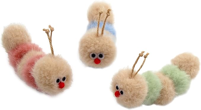 Interactive Natural 3 PK Catnip Toy, with Rattle, Bite Resistant, for All Ages Indoor Cat, Soft Caterpillar Toys, Fluffy Kitten Toy - PAWPICO