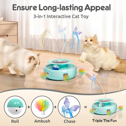 ORSDA Cat Toy, 3-in-1 Automatic Cat Toys for Indoor Cats, Electronic Whack a Mole, Fluttering Butterfly,Track Balls Kitten Toy, Rechargeable Power Interactive Feather Toys for All Breeds - PAWPICO