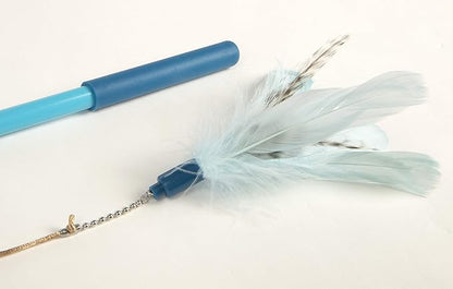 SmartyKat Frisky Flyer Feather Wand Cat Toy, Extendable Up to 24" - Blue, One Size - PAWPICO