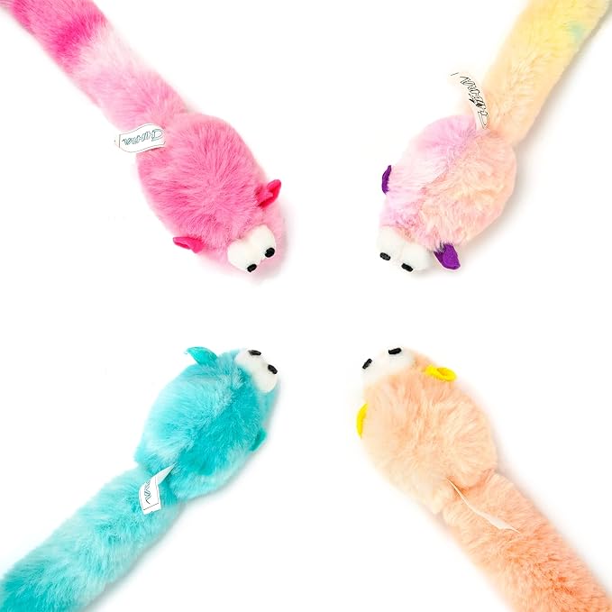 CHIWAVA 4 Packs 15 Inch Long Soft Plush Cat Toys Mice with Bell Rustle Sound Small Mouse Activity Interactive Toy - PAWPICO