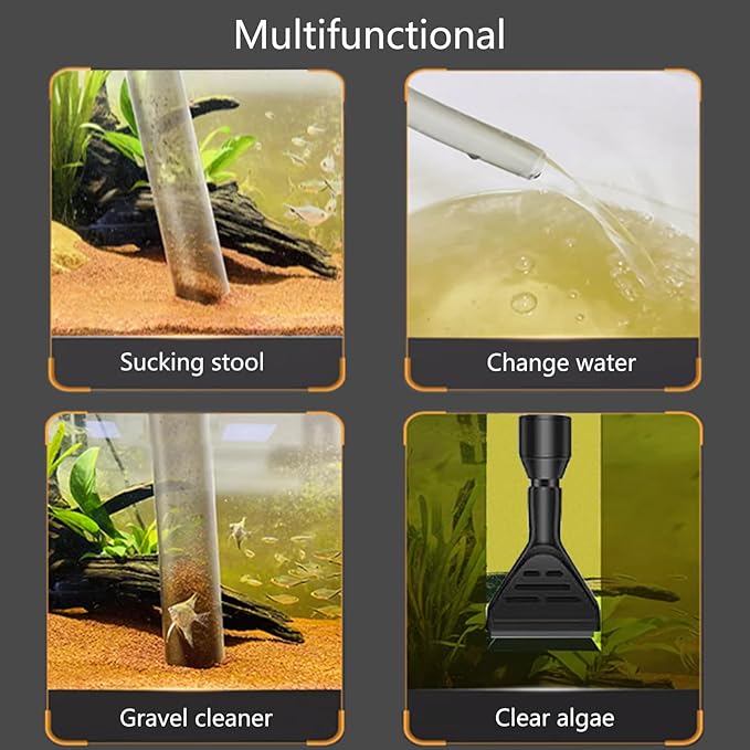 Carefree Fish Aquarium Gravel Cleaner 30In Fish Tank Water Changer Sand Vacuum with 37In Water Pipe Skimmer Net and Long Handle Sponge Alage Scraper Bewatermyfriend