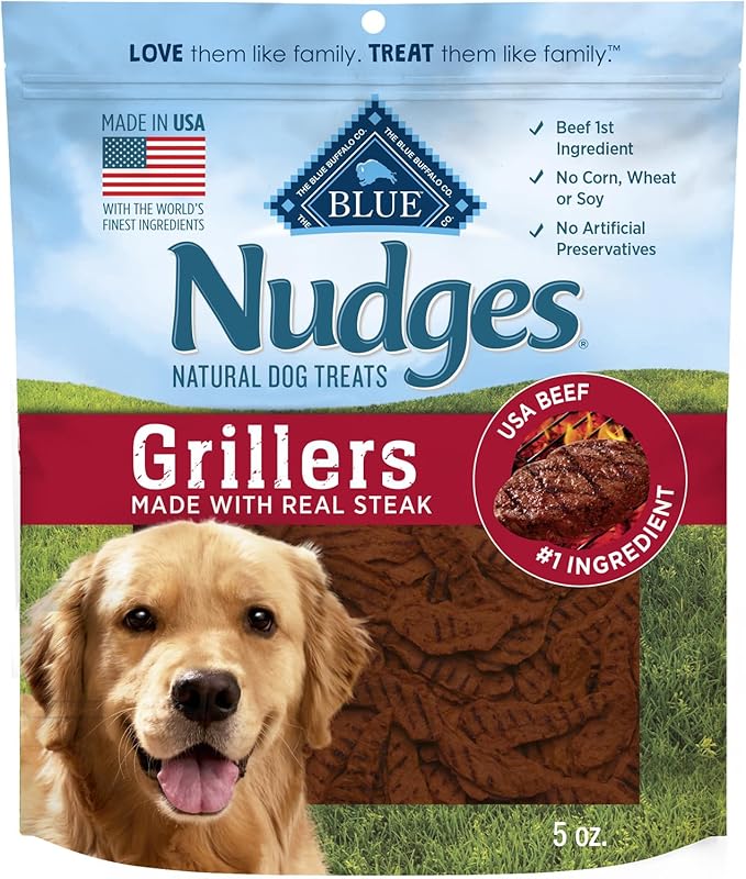 Blue Buffalo Nudges Grillers Natural Dog Treats, Made in the USA with Real Steak, 5-oz Bag - PAWPICO