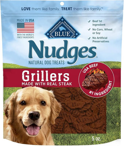 Blue Buffalo Nudges Grillers Natural Dog Treats, Made in the USA with Real Steak, 5-oz Bag - PAWPICO