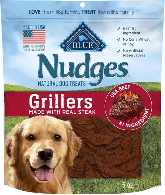 Blue Buffalo Nudges Grillers Natural Dog Treats, Made in the USA with Real Steak, 5-oz Bag - PAWPICO