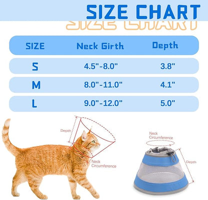 Cat Cone, Breathable Cat Cone Collar Soft, Adjustable Cat Cone to Stop Licking, Water Resistant Neck Cone for Cats with Air Mesh, Protective Cat Recovery E Collar for Cat Kitten（Blue,S-2 GoGoPaw
