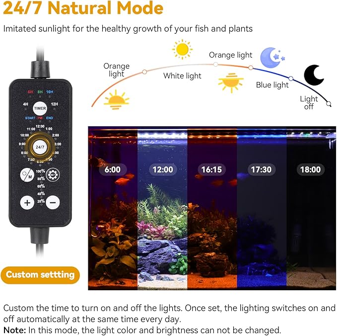 hygger 48W LED Aquarium Light, 48-54 Inch Fish Tank Light with Timer Auto On/Off, Sunrise Sunset Mode, Adjustable Brightness and Colors, Full Spectrum Light with Extendable Brackets for Freshwater hygger