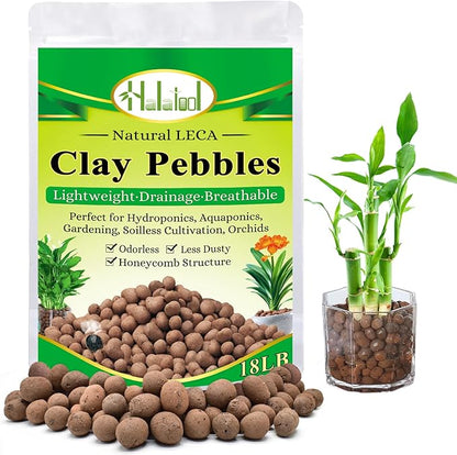 Halatool 18 LB Leca Clay Pebbles for Plants 4mm-16mm Clay Balls 100% Natural Hydroton Leca Balls for Indoor Plants Hydroponic Growing Gardening Orchids Drainage Decoration Aquaponics HALATOOL