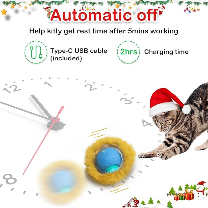 Interactive Cat Toys Ball Fast Rolling in Christmas Pocket, Motion Activate Chirping Cat Toy Hide and Seek Mouse Catching Game (Christmas Party) - PAWPICO