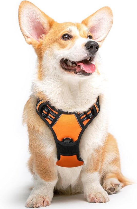 Eagloo Dog Harness Medium Sized Dog, No Pull Service Vest with Reflective Strips and Control Handle, Adjustable and Comfortable for Easy Walking, No Choke Pet Harness with 2 Metal Rings, Orange, M GoExplorewithEagloo