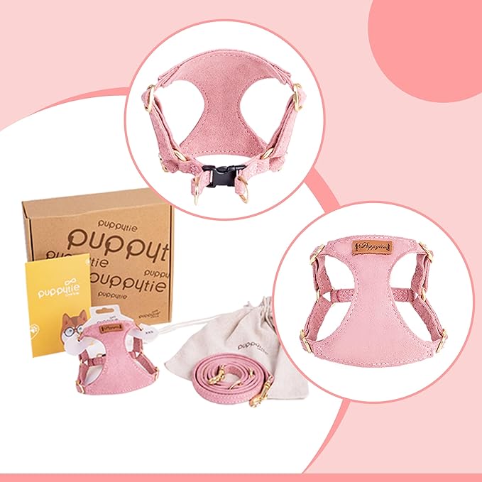 Puppytie No Pull Small Dog Harness with Multifunction Dog Leash,Lightweight Soft Adjustable No Choke Escape Proof Pet Harness Vest Pet Harness Vest,Pink,S - PAWPICO