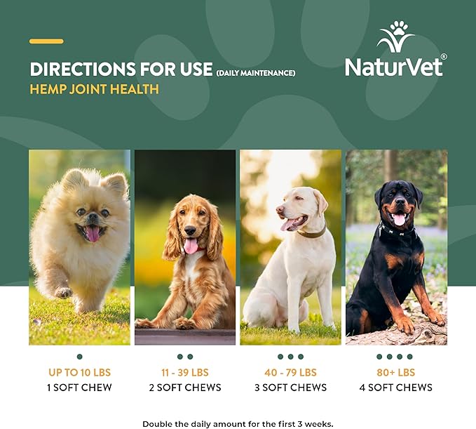 NaturVet Hemp Joint Health, Joint Care Support Supplement for Dogs, Soft Chews, 60ct Made in The USA NaturVet