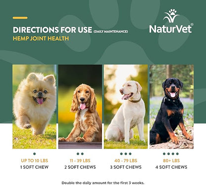 NaturVet Hemp Joint Health, Joint Care Support Supplement for Dogs, Soft Chews, 60ct Made in The USA NaturVet