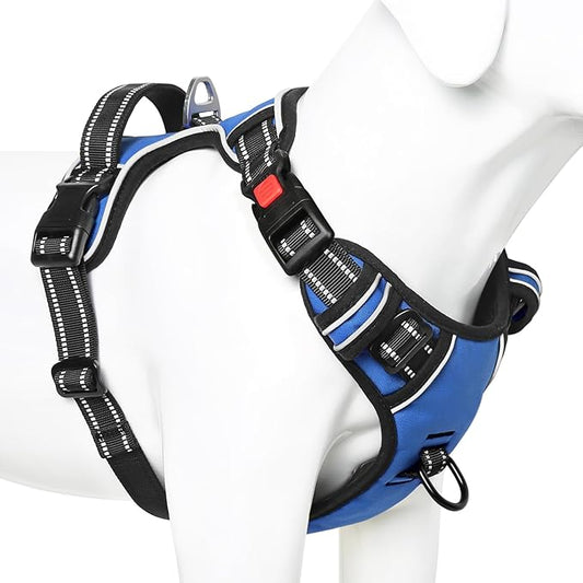 Timos Dog Harness for Large Dog, No Pull Service Vest with Reflective Strips and Control Handle,No Choke Dog Harness with 2 Metal Rings for Easy Walking,Outdoor Training,Blue, XL Timos
